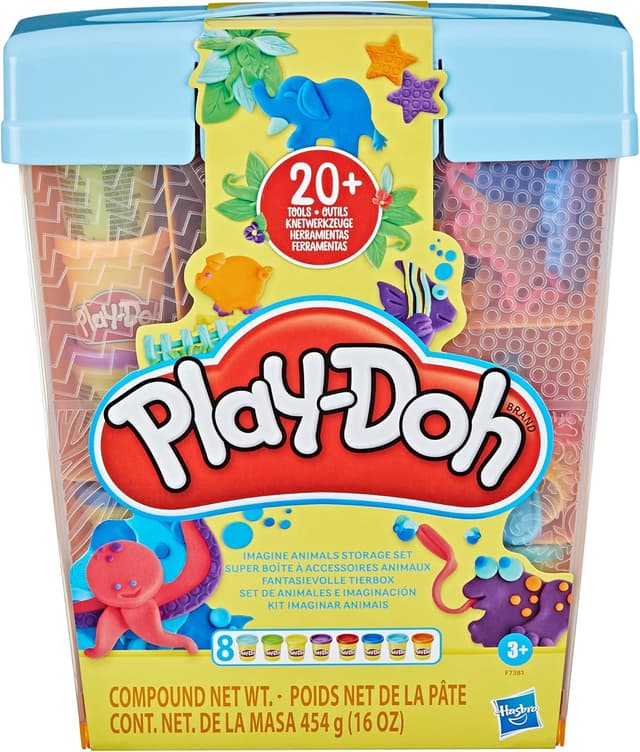 Detalle 2 de Play-Doh Fantasievolle Tierbox – Knet-Set mit Aufbewahrungsbox und 22 Zubehörteilen
