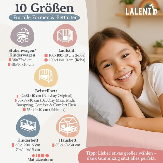 Detalle de Laleni Jersey-Spannbettlaken 80x160 cm für Beistellbett & Stubenwagen, 100% Baumwolle, OEKO-TEX, rosa