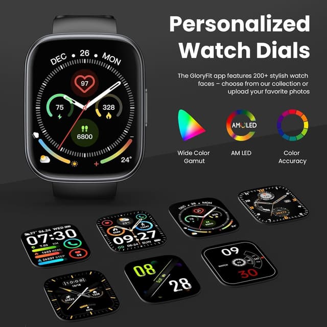 Detalle de Poounur T80 Smart Watch with Bluetooth Calling, 1.95" HD Display and 110+ Sport Modes (IP68, Black)