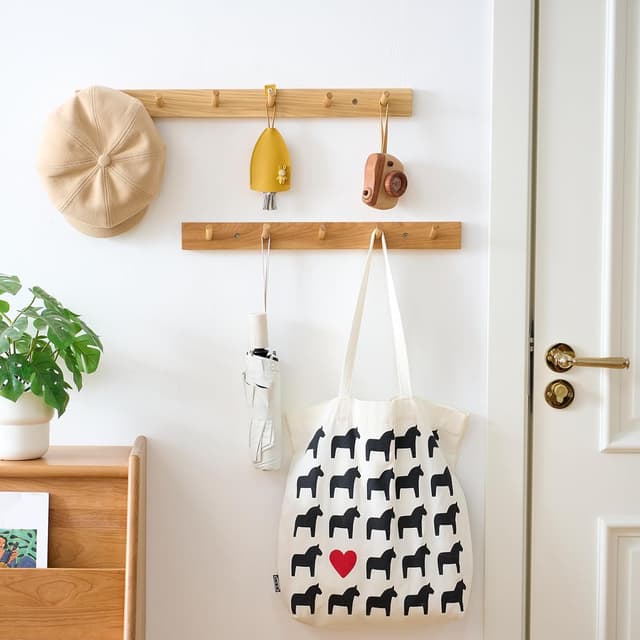 Thumbnail 6 de Treoakwis solid oak wall coat rack with shelf and 4 hooks (15.7 inches / 40 cm)