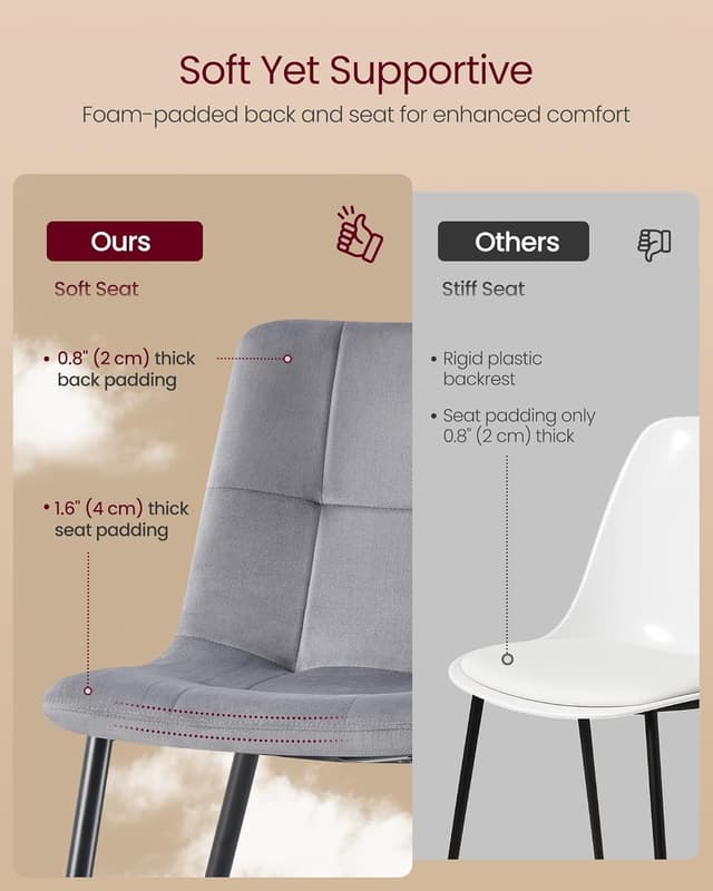 Detalle de VASAGLE Velvet Dining Chairs (KDC080GN02) – Upholstered kitchen chairs, set of 4, slate grey