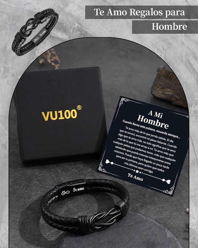 Thumbnail 4 de VU100 Pulseras para Hombre Regalos para Hombre Regalos de Cumpleaños para Él Pulseras de Cuero Cumpleaños Navidad San Valentín para Novio Marido