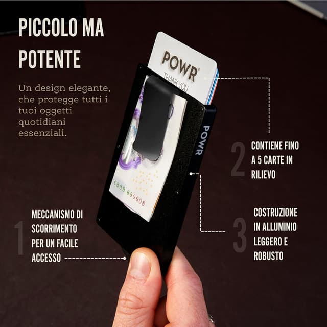 Detalle de POWR RFID porta carte in metallo – mini wallet slim uomo con blocco RFID e sistema di espulsione