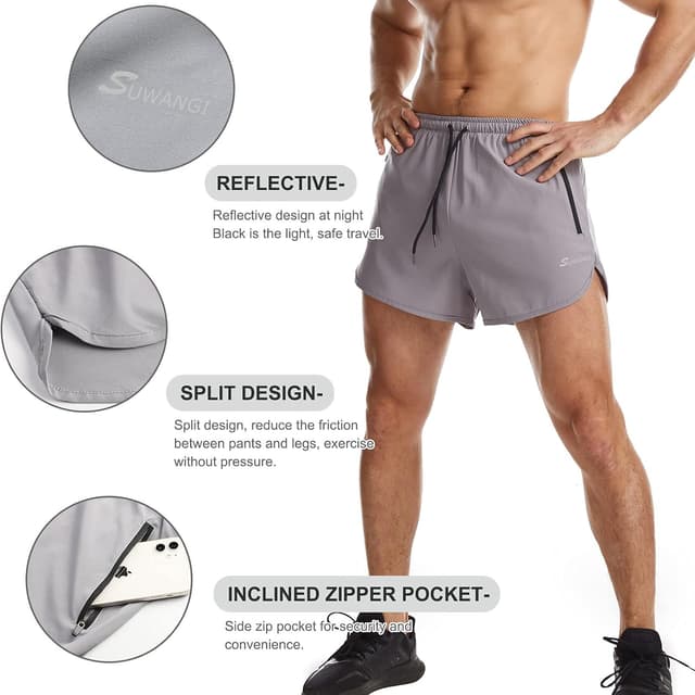 Detalle 2 de Suwangi Uomo Pantaloncini da running 2 in 1 traspiranti ad asciugatura rapida