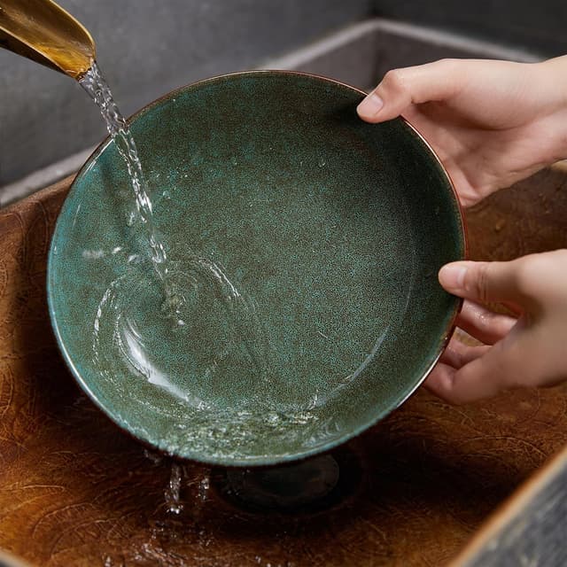 Thumbnail 6 de Pokini 8.75-Inch Large Ceramic Pasta Bowls (Set of 4) with Reactive Glaze, Brown & Green