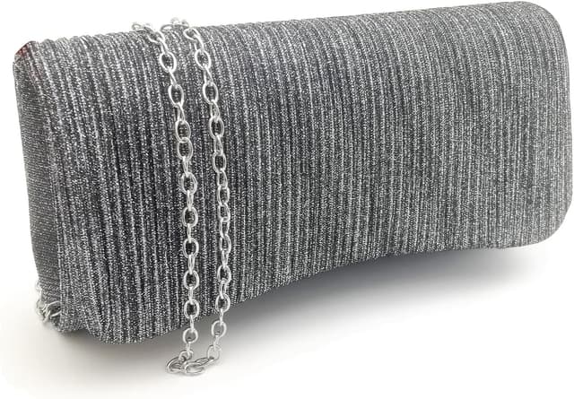 Detalle 2 de Gosyfeti Women’s Clutch Evening Bag with Detachable Chain Strap in Shiny Silver