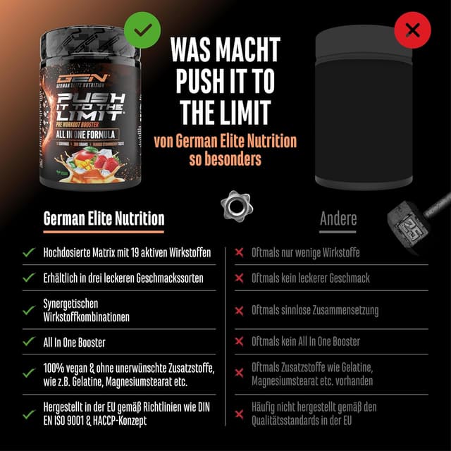 Detalle 2 de Push it to the Limit Pre Workout (360 g) mit L-Arginin, Citrullin, Theanin, Rhodiola & Koffein – Mango Strawberry