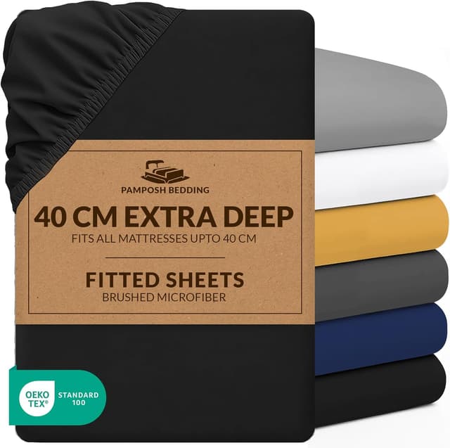Detalle de Pamposh King Size Extra Deep Fitted Sheets (40 cm / 16 in pocket) – Brushed Microfibre, Hypoallergenic & Fade Resistant