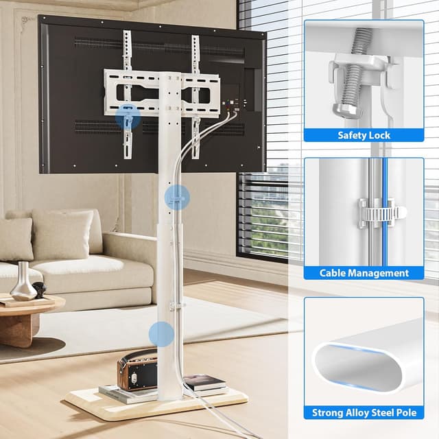 Detalle de 5Rcom Rollbarer TV-Ständer mit verdeckten Rollen, schwenkbar & höhenverstellbar (24–55 Zoll, bis 30 kg, VESA max. 400×400) – weiß