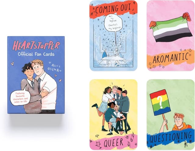 Detalle 2 de Laurence King Heartstopper Official Fan Cards: mazzo di carte illustrate con personaggi e temi di Pride, identità e amicizia