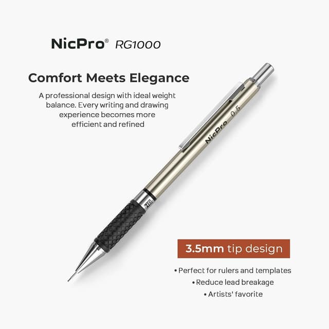 Detalle de Nicpro 0.5 mm mechanical pencil set (3 pcs) with storage case and HB lead refills