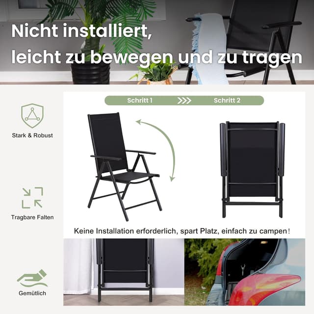 Detalle de PHI VILLA Terrassenmöbel-Set für 6 Personen mit verstellbaren Rückenlehnen (6 Stühle) inkl. Gartentisch