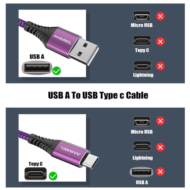 Detalle de ANMIEL USB C Cable 3A, 2-Pack 10ft