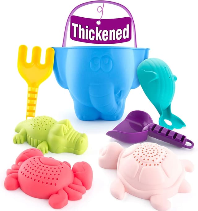 Detalle de hahaland 7PCS Beach Sand Toys Set (Bucket & Spade) with Animal Moulds for Toddlers