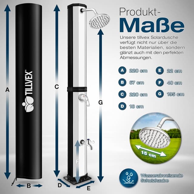 Detalle 2 de tillvex Solardusche 35 L inklusive Schutzhaube
