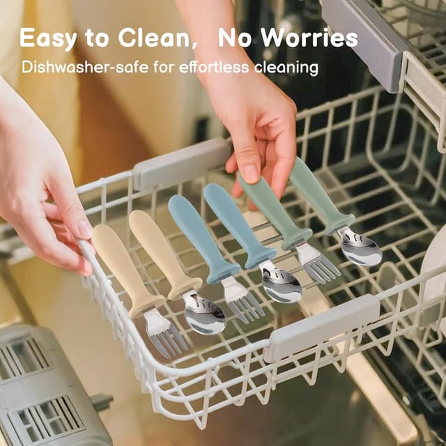 Thumbnail 6 de Eascrozn Toddler Utensils 6-Pack: 18/8 Stainless Steel Kids Forks & Spoons with Silicone Handles