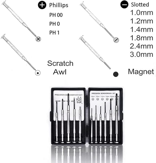 Detalle de SZGIARUY Mini-Schraubendreher-Set für Brillenreparatur: Präzisionsset mit Kreuz, Schlitz, Ahle & magnetischer Spitze