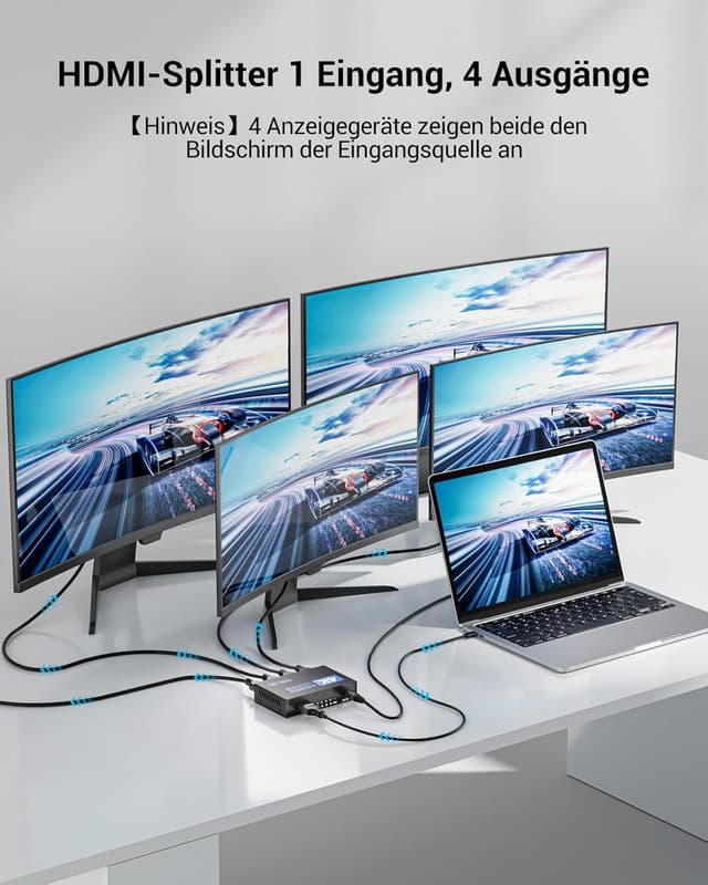 Detalle de 4K HDMI Splitter 1×4 (1 In 4 Out) mit EDID, HDCP, HDR, 3D – Duplikator für PC, Laptop, TV & Projektor