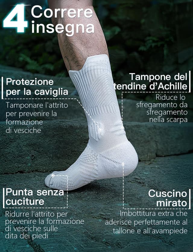 Detalle 2 de Juclise Bambù Coolmax Calze Sportive Uomo a compressione 15-20 mmHg anti vesciche per allenamento e trekking