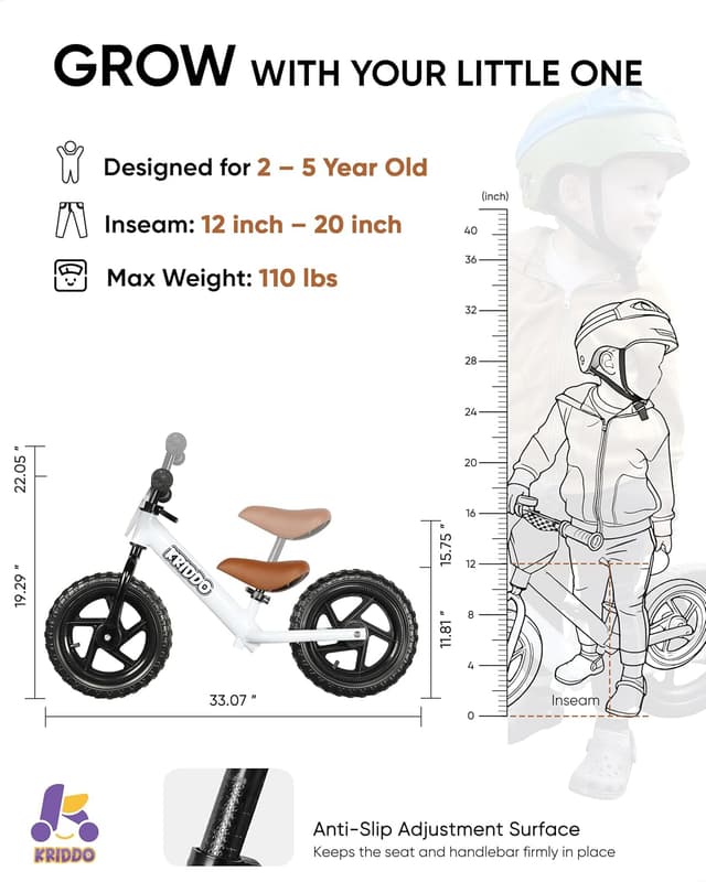 Detalle de KRIDDO Toddler Balance Bike 12" for Ages 2–5