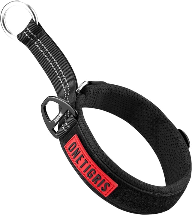 Detalle de OneTigris Zug-Stopp Hundehalsband mit Polsterung, reflektierend – Schwarz XL für mittelgroße bis große Hunde