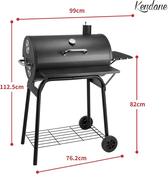Detalle de Holzkohlegrill mit Deckel & Grillwagen: Kohlegrill mit Grillrost und Thermometer