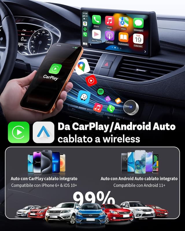 Detalle de OTTOCAST Mini Tube CarPlay wireless 2026