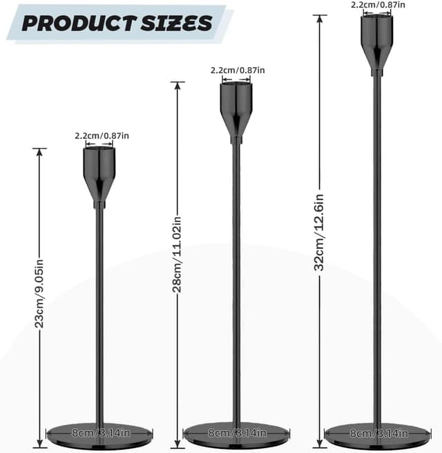 Detalle 2 de Mivitoom Set of 3 Black Candle Holders for dinners 🕯