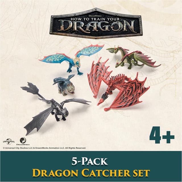 Detalle de DreamWorks Dragons How to Train Your Dragon 5-Pack Dragon Catcher Set with Hiccup’s Mangler Net Launcher (Ages 4+)
