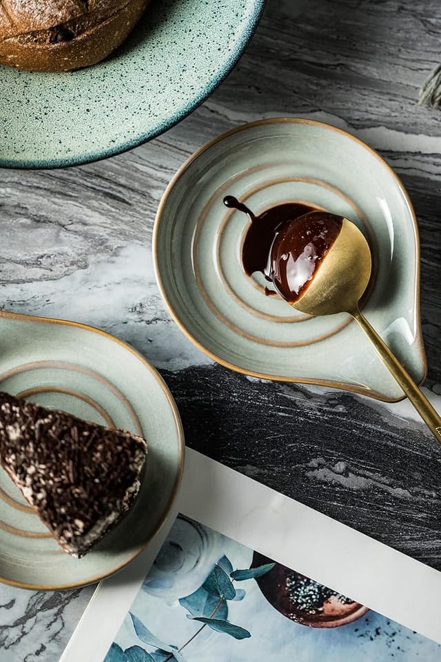 Detalle de LAUCHUH 5" Large Ceramic Spoon Rest (Heat-Resistant Utensil Holder) in Unique Gray