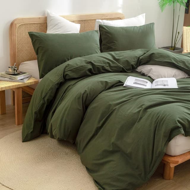 Thumbnail 4 de BESTOUCH 100% cotton duvet cover set, olive green queen
