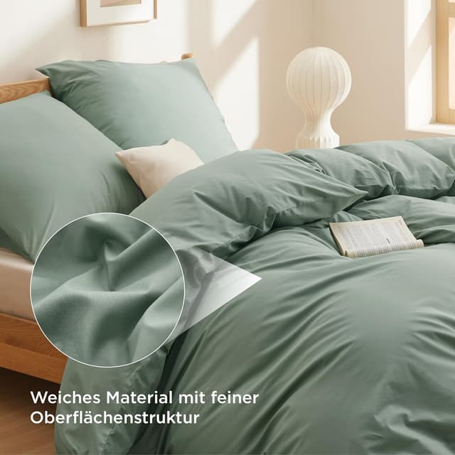 Detalle 2 de BEDSURE Bettwäsche 135x200 Baumwolle 4-teilig Salbeigrün