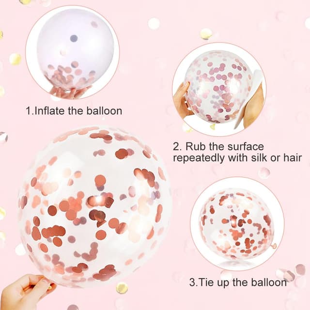 Detalle 2 de Rose Gold Happy 80th Birthday Banner, Sash, Cake Topper, Triangle Flags & Confetti Balloons Decoration Set