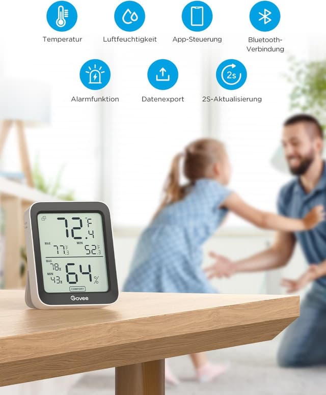 Detalle de Govee Thermometer Hygrometer LCD Digital (2er-Pack) mit App & Smart Alert für Innenräume