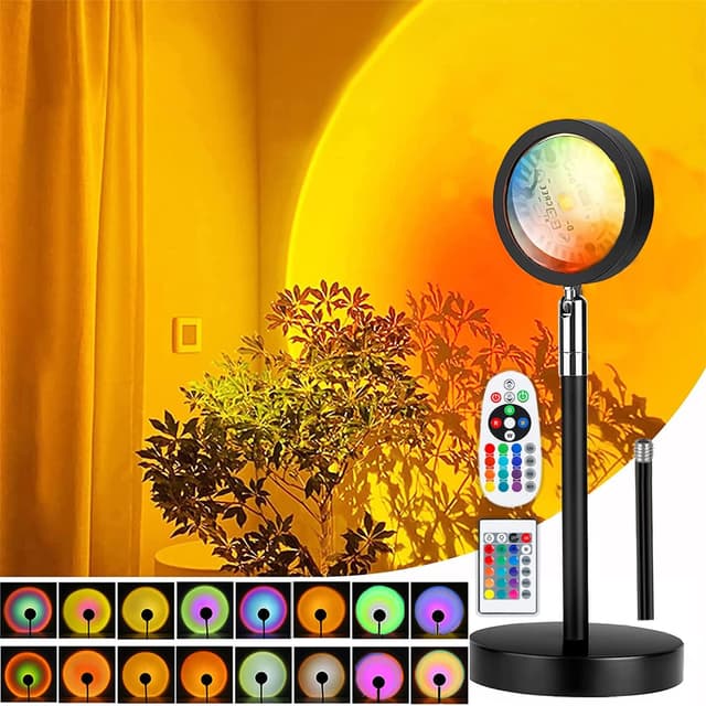 Detalle de Aniepaa Sunset Lamp: Sonnenuntergang-Lampe mit USB, 24 RGB-Farben und 180° Drehung