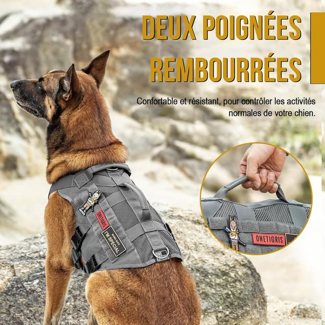 Detalle de OneTigris Harnais de sécurité réglable pour chiens de taille moyenne et grande (maille respirante, 2 poignées)