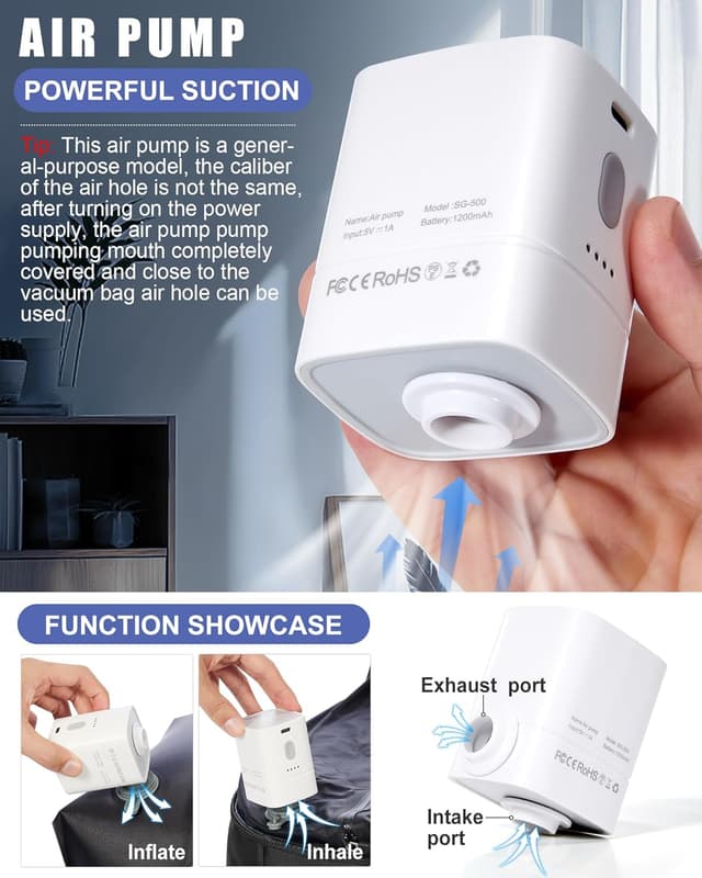 Detalle de HPLQQ sac à dos sous vide de voyage 40×30×20 cm avec pompe, format cabine pour Ryanair (A01-Noir)