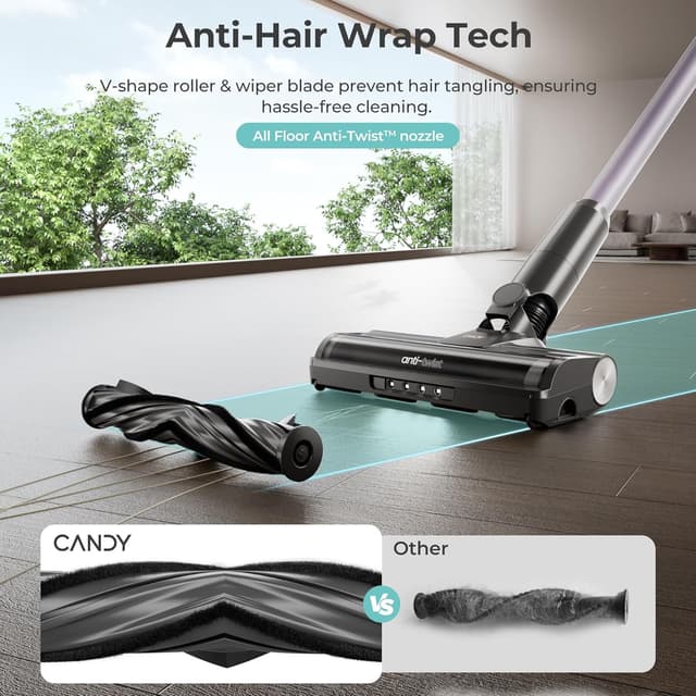 Detalle de CANDY Cordless Vacuum Cleaner with 45-Min Runtime, Anti-Tangle Brush Roll & HEPA Filtration