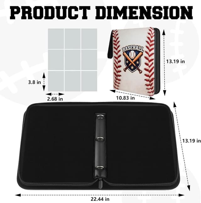 Detalle de Baseball Card Binder (9-Pocket, Zipper Zip Binder) with Up to 900 Storage Pages