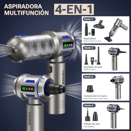 Detalle 2 de Yomile Aspirador de Mano 4 en 1 sin cable 27.000Pa/120W (27000Pa) con batería 9000mAh y USB‑C