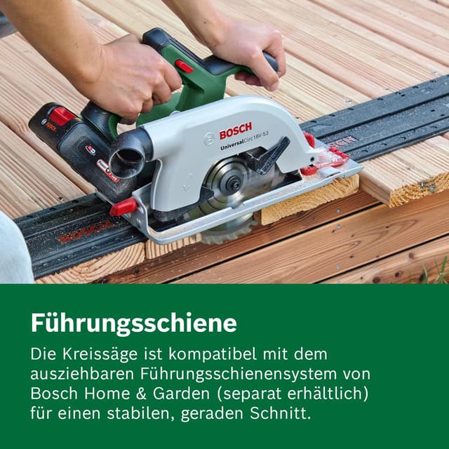 Detalle de Bosch Akku-Kreissäge UniversalCirc 18V-53 inkl. Führungsschienenset (Amazon Edition) – ohne Akku