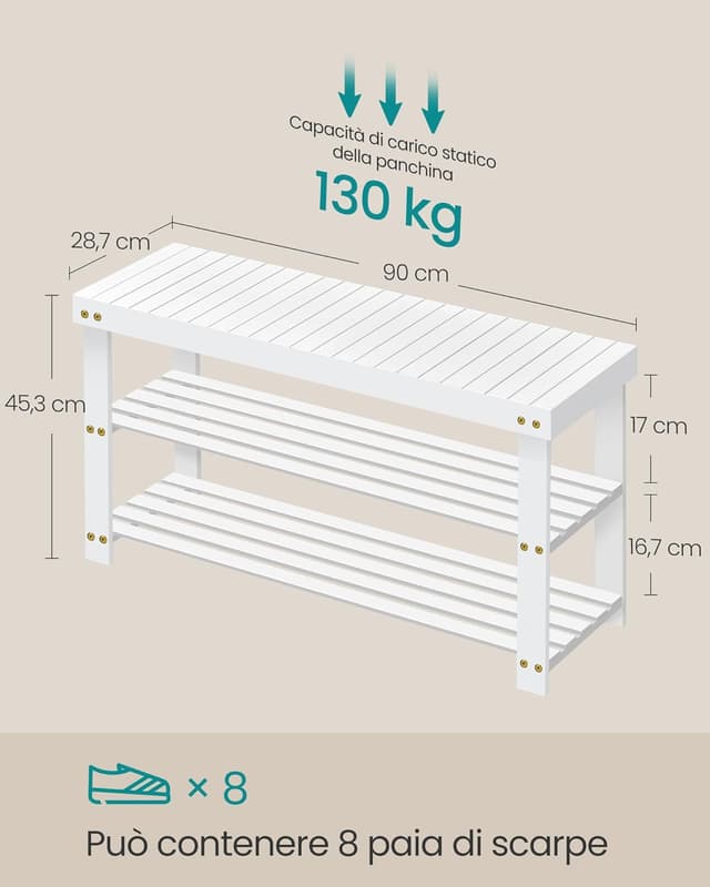 Detalle 2 de SONGMICS Panca portascarpe in bambù 3 livelli 130 kg
