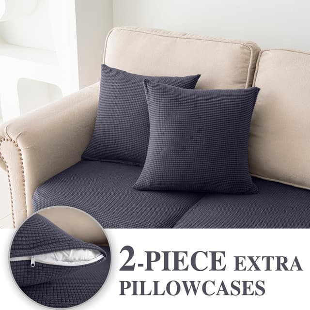 Detalle de LA MEACK Couch Cushion Covers for Sectional Sofa (3-Seater + 1 Chaise) in Dark Grey