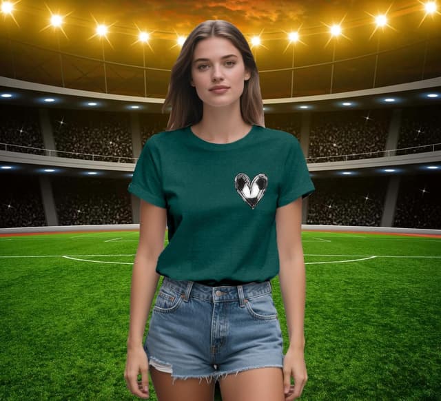 Detalle de Qskall Women’s Cute Football Heart T-Shirt — soft casual summer tee