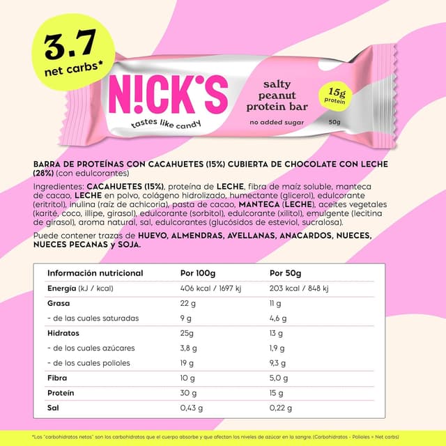 Detalle 2 de NICKS Barritas proteicas cacahuetes salados 50 g