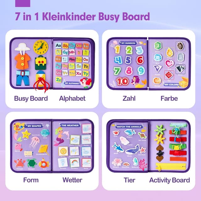 Detalle de hahaland Activity Board Montessori Spielzeug (7 in 1) ab 3 Jahren – Busy Board für Reise & Autofahrt