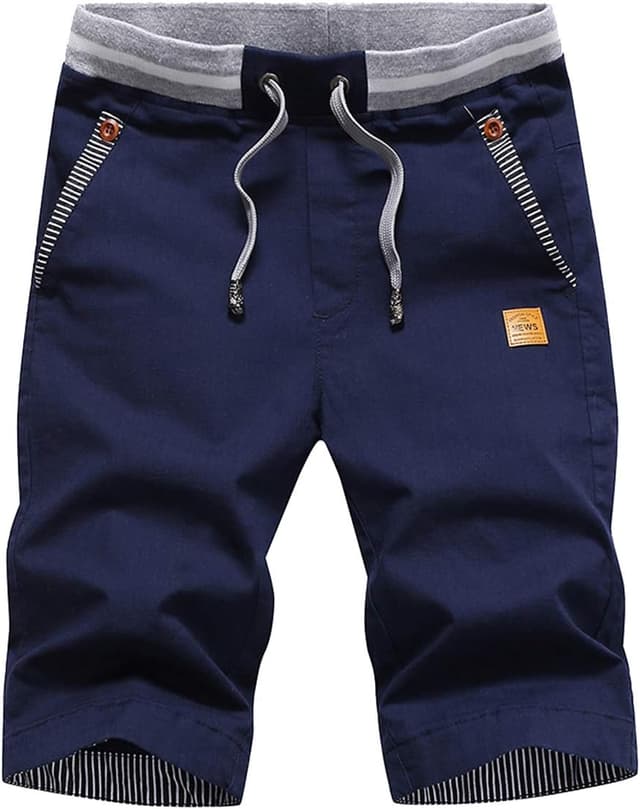 Detalle de Tansozer Men’s Classic Fit Drawstring Summer Beach Shorts (Cotton/Linen Blend with Pockets)
