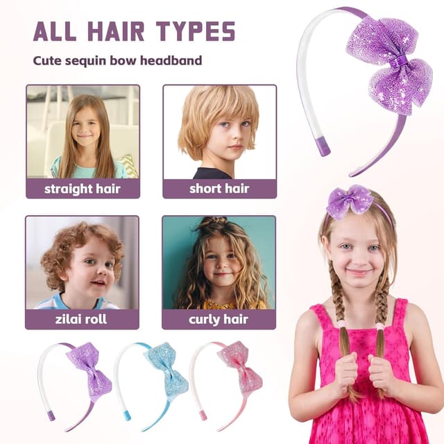 Thumbnail 3 de Glitzer Haarreifen mit Schleife 6er-Set đ