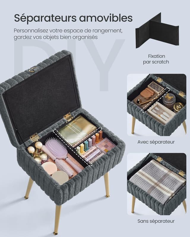 Thumbnail 4 de SONGMICS Tabouret de Coiffeuse LOM505GZ02 Gris