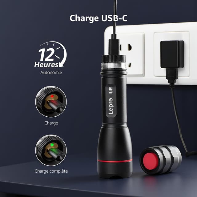 Detalle 1 de Lepro Lampe Torche Rechargeable 1000 lumens, 5 modes, Zoomable, IPX4